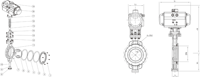 進(jìn)口氣動對夾式硬密封蝶閥尺寸